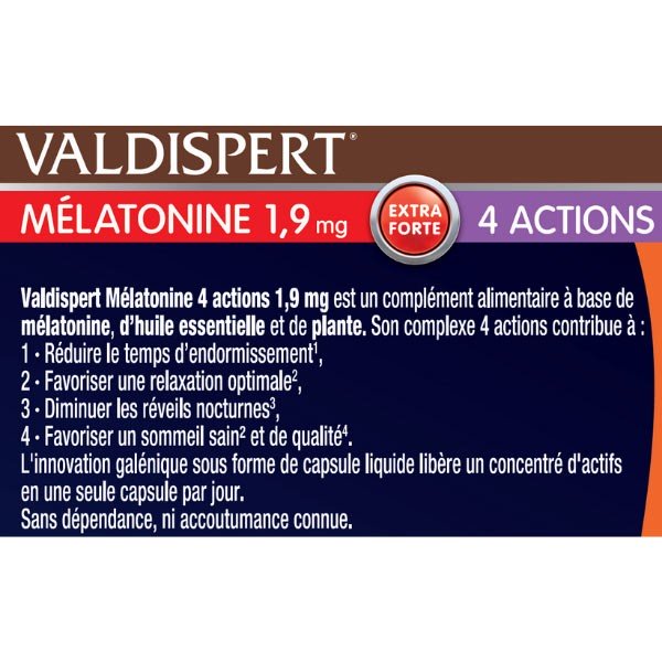 VALDISPERT Sommeil 4 Actions 1,9mg Mélatonine 30 gélules