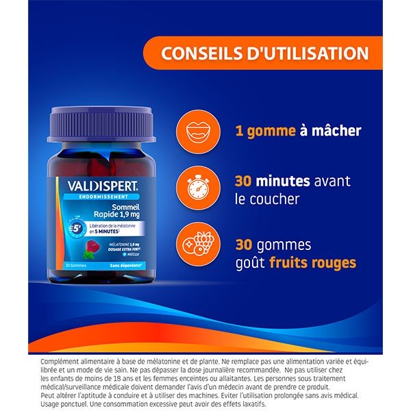 VALDISPERT Gommes Sommeil Rapide 1,9 mg, 30 Gummies